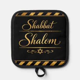 Manique Shabbat Shalom Juif Judaica Or Noir Luxe