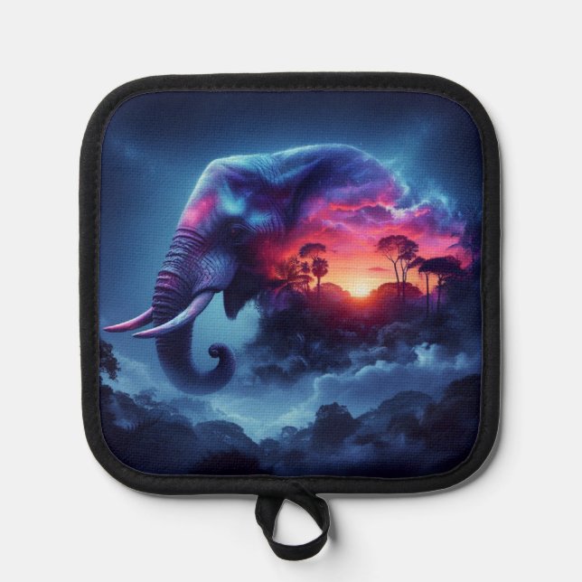 Manique Silhouette d'éléphant fusionnée avec coucher de so (Recto)
