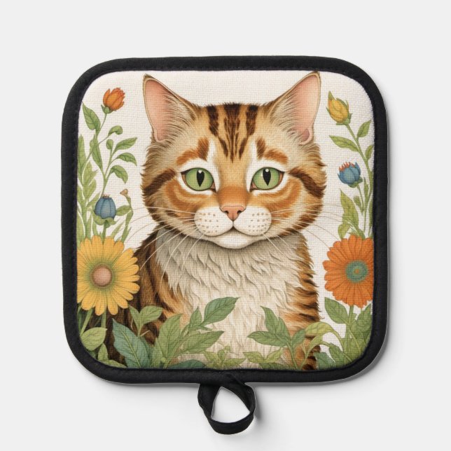 Manique Tabby Chat et Fleurs (Recto)
