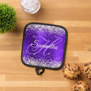 Manique Violet Violet Pourpre Pailleté Argent Monogrammé F