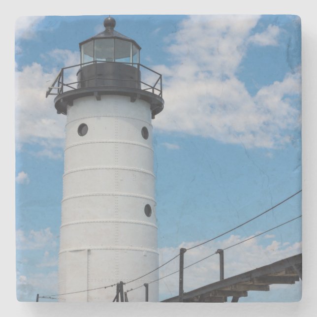 Manistee Lighthouse Stone Coaster (Front)