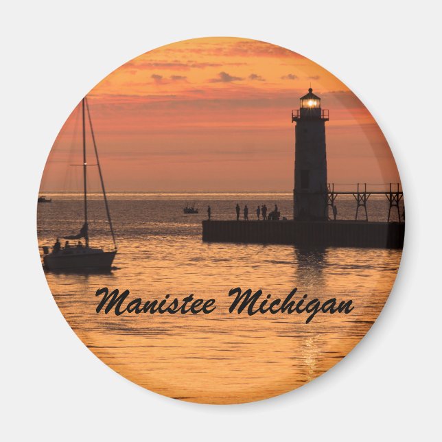 Manistee, Michigan Lighthouse Sunset Magnet (Devant)