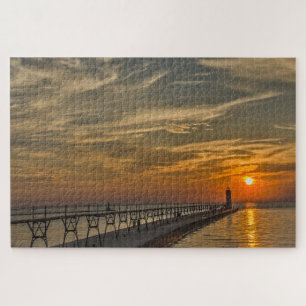 Manistee North Pierhead Light at Sunset Jigsaw Puzzle