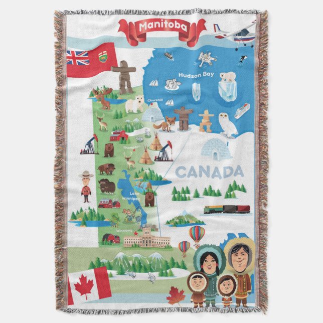 Manitoba Canada Cartoon Poster Throw Blanket (Front Vertical)