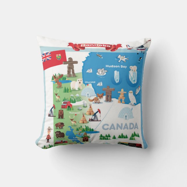 Manitoba Canada Cartoon Poster Throw Pillow (Front)