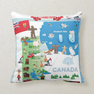 Manitoba Canada Cartoon Poster Throw Pillow