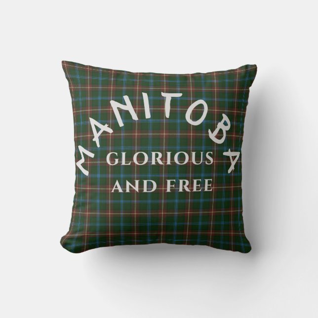 Manitoba Motto and Tartan Throw Pillow (Front)