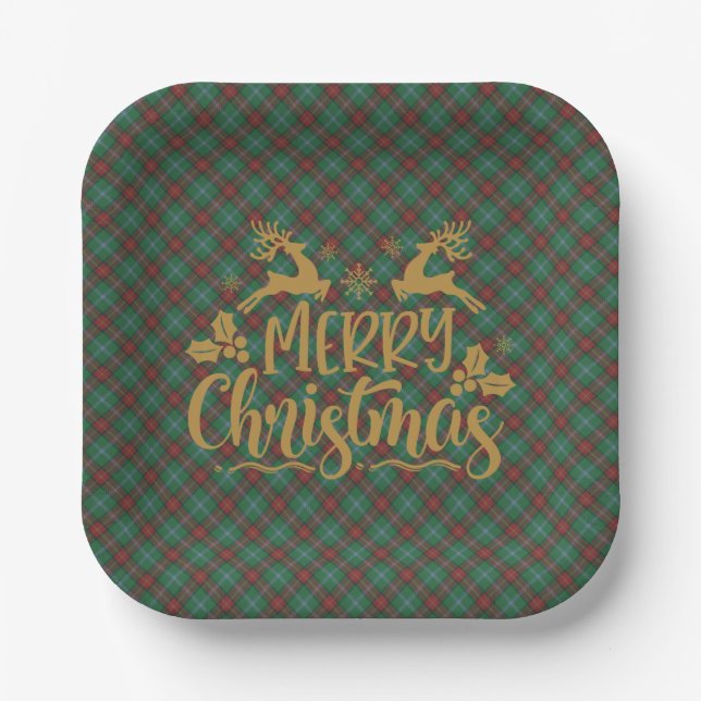 Manitoba Provincial Tartan Christmas Paper Plate (Front)