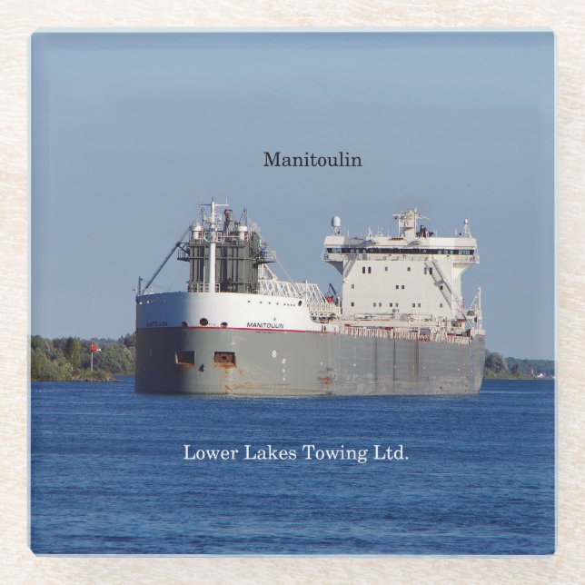 Manitoulin LLC glass coaster (Front)