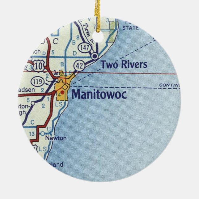 Manitowoc Vintage Map Ceramic Ornament (Back)
