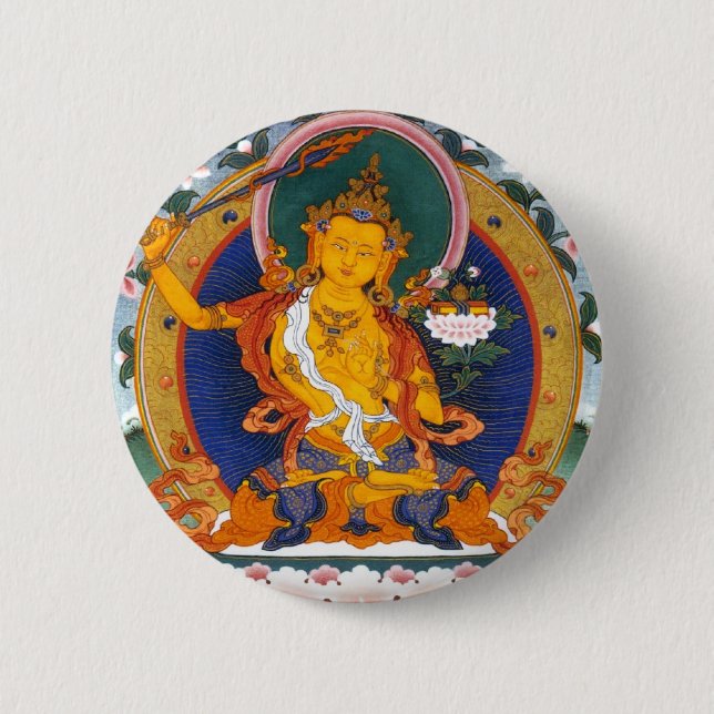 MANJUSHRI TIBET MYTHOLOGY 2 INCH ROUND BUTTON (Front)