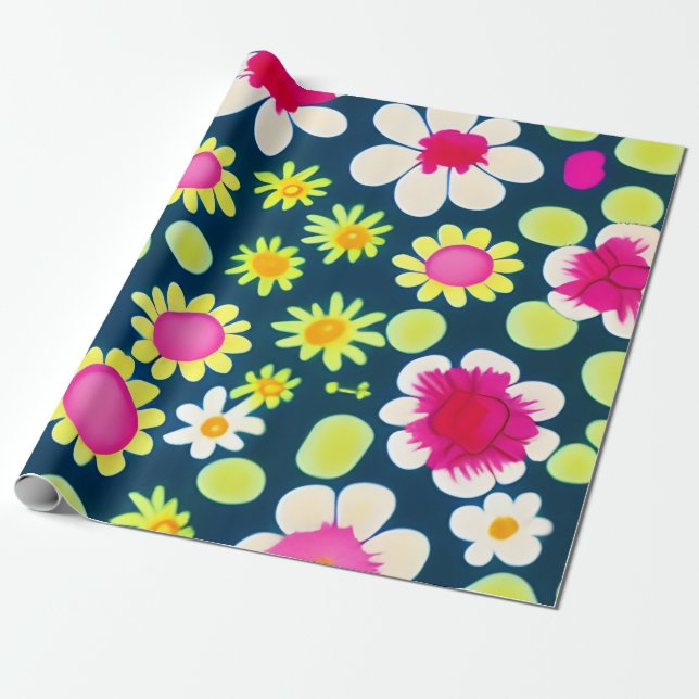 MankDhani Colourful Flowers Pattern Wrapping Paper (Unrolled)