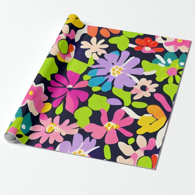 MankDhani Colourful Flowers Pattern Wrapping Paper (Unrolled)