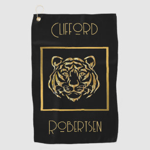 Manly Black and Gold Tiger Face Golf Towel