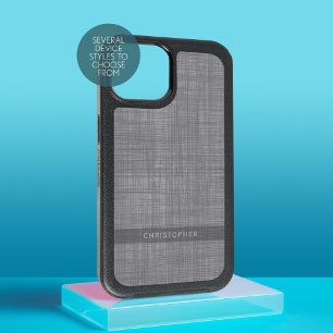 Manly Linen Pattern with Grey Name iPhone 15 Case