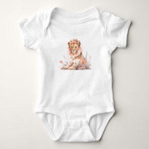 Manly Lion Cub with Flowers Baby Bodysuit