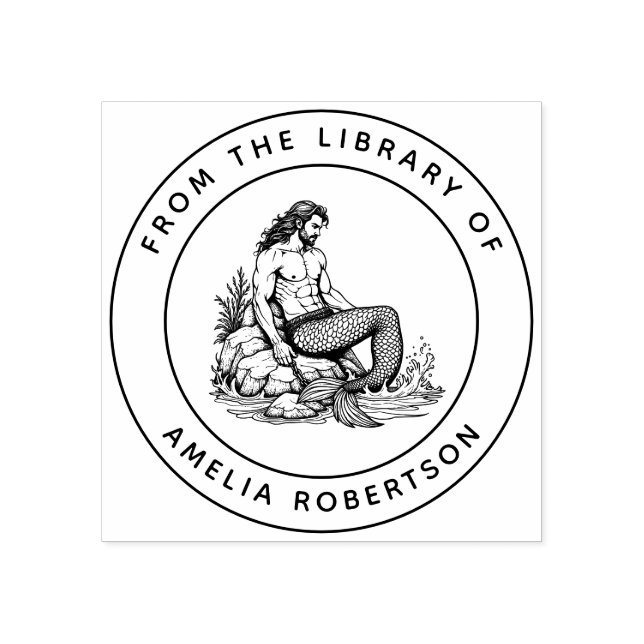 Manly Merman Sculpted Abs and Chain on Rocks Book Rubber Stamp (Imprint)