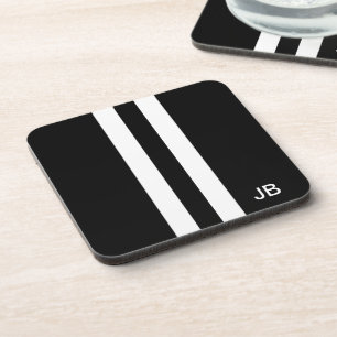 Manly Monogram Black and White Stripe Coasters
