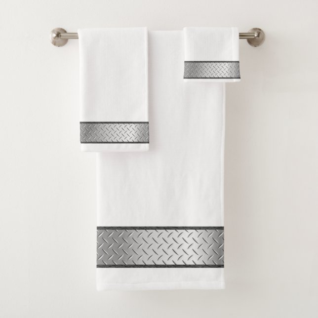 Manly Silver Metallic on White Towel Set (Insitu)