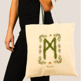 Mannaz Rune in Evergreen Branches Personalized Tote Bag