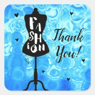 Mannequin Vintage Retro Blue FASHION Party Favour Square Sticker