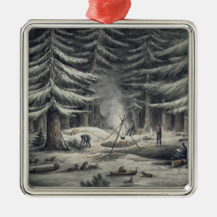 Manner of Making a Resting Place on a Winter Night Metal Ornament