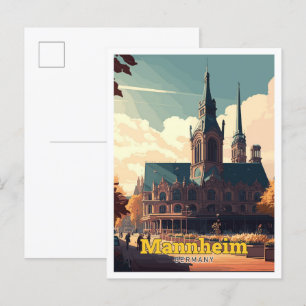 Mannheim Germany Travel Art Vintage Illustration Postcard
