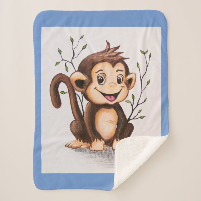 Manny the Monkey Sherpa Blanket (Front)