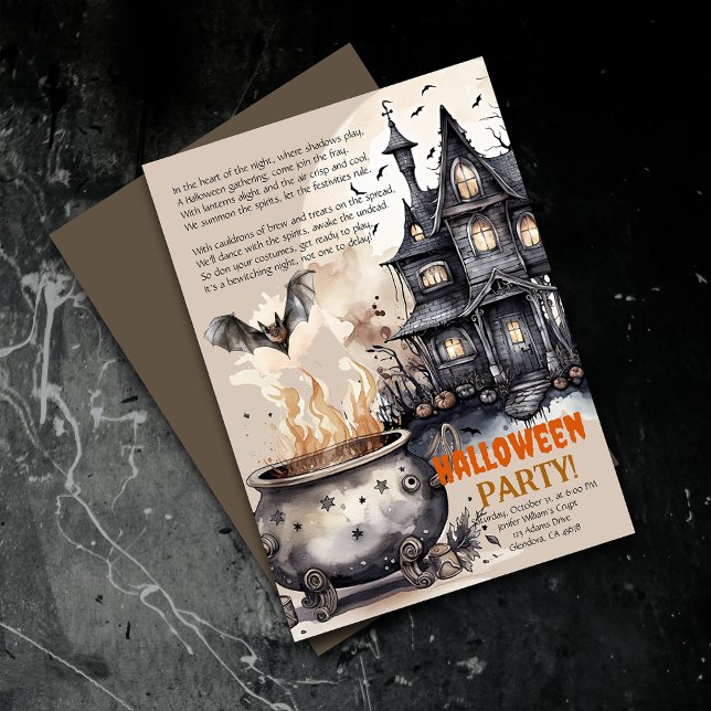 Manoir hanté | Chaudron maléfique Invitation poème (Elevate your upcoming event with uniquely spooky and captivatingly designed Halloween invitations!)