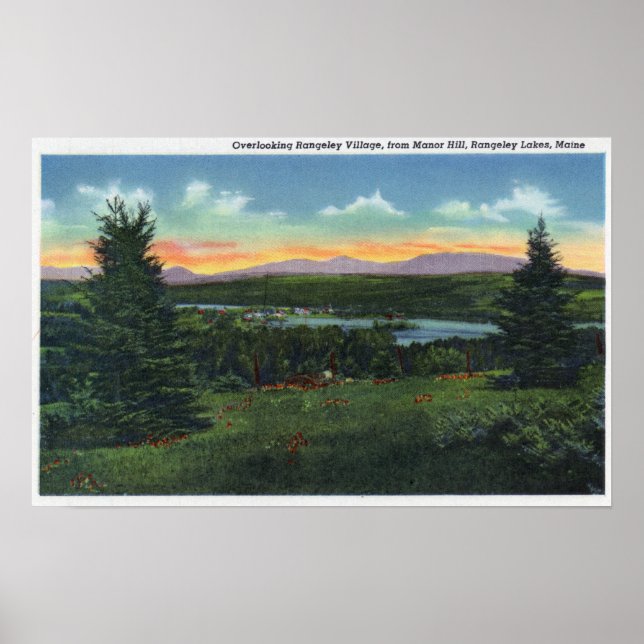 Manor Hill Overlooking Rangeley Village Scene Poster (Front)