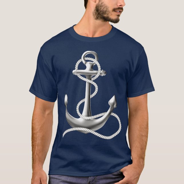 Man's anchor nautical t-shirt navy blue tee (Front)