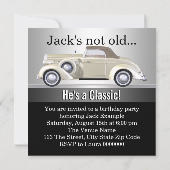 Mans Antique Car Birthday Party Invitation (Front)