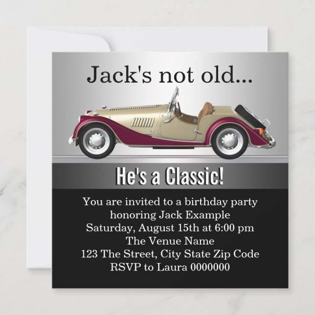 Mans Antique Car Birthday Party Invitation (Front)