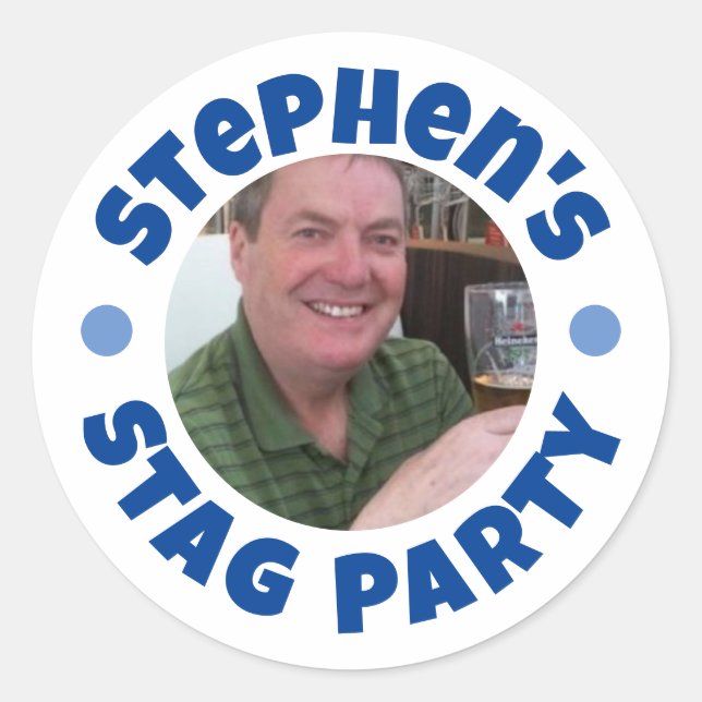 Man's Bachelor Party Photo Classic Round Sticker (Front)