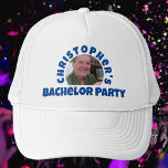 Man's Bachelor Party Photo Trucker Hat<br><div class="desc">To celebrate a Bachelor Party. Designed for someone who is having a "Bachelor Party"! Men's hat with your photo,  name choice,  and party wording. Bachelor Party cap. Add the name of the person whose party it is,  and also their photograph. Bachelor Party baseball cap.</div>