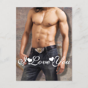 Man's Bare Chest Photo Image I Love You Postcard