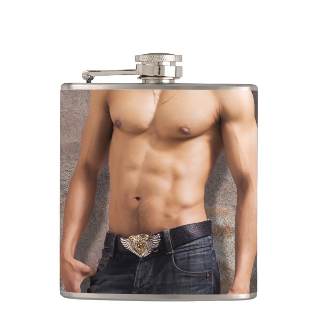 Man's Bare Chest Photograph Hip Flask (Front)