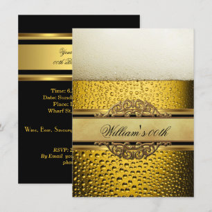 Mans Beer Black Gold Birthday Party All Ages Invitation