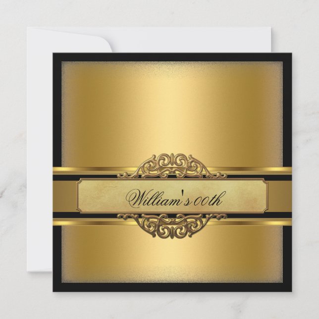 Mans Black Gold Birthday Party Invitation (Front)