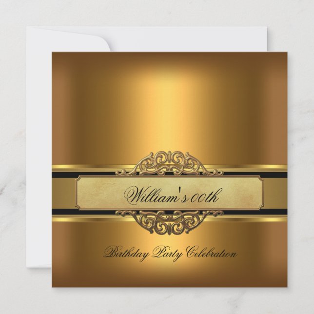 Mans Bronze Gold Birthday Party Mens Invitation (Front)