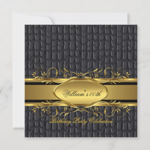 Mans Brown Black Gold Birthday Party Men's Invitation