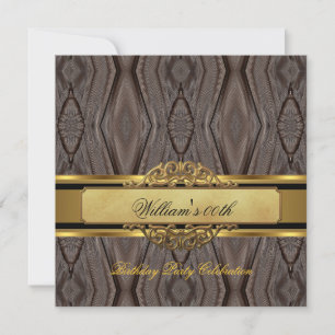 Mans Brown Black Gold Birthday Party Mens Invitation