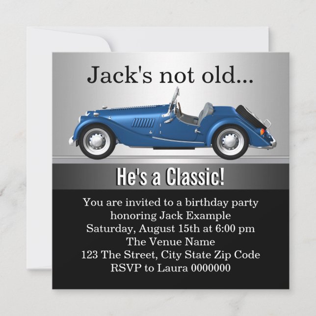 Mans Classic Car Birthday Party Invitation (Front)