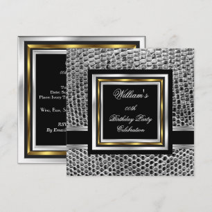 Mans Elegant Black Gold Silver Birthday Party Mens Invitation