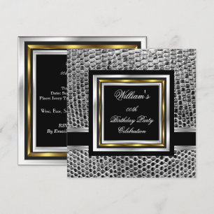 Mans Elegant Black Gold Silver Birthday Party Mens Invitation
