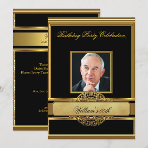 Mans Elegant Gold Birthday Party Mens Photo 2 Invitation