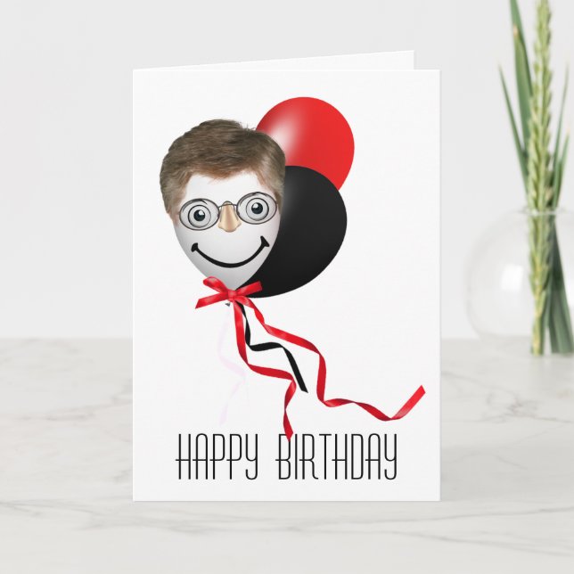 Man's Facee on Birthday Balloon Card (Front)