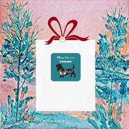 Mans Forever Friend Dog Folk Art Flora Decorative  Square Sticker