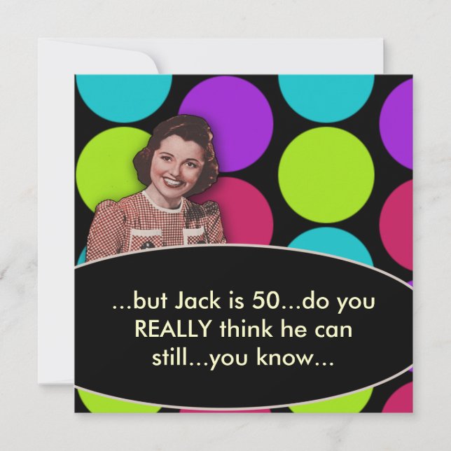 Mans Funny Retro 50th Birthday Party Invitation (Front)