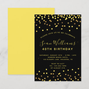Man's Gold Confetti Birthday Party Invitation